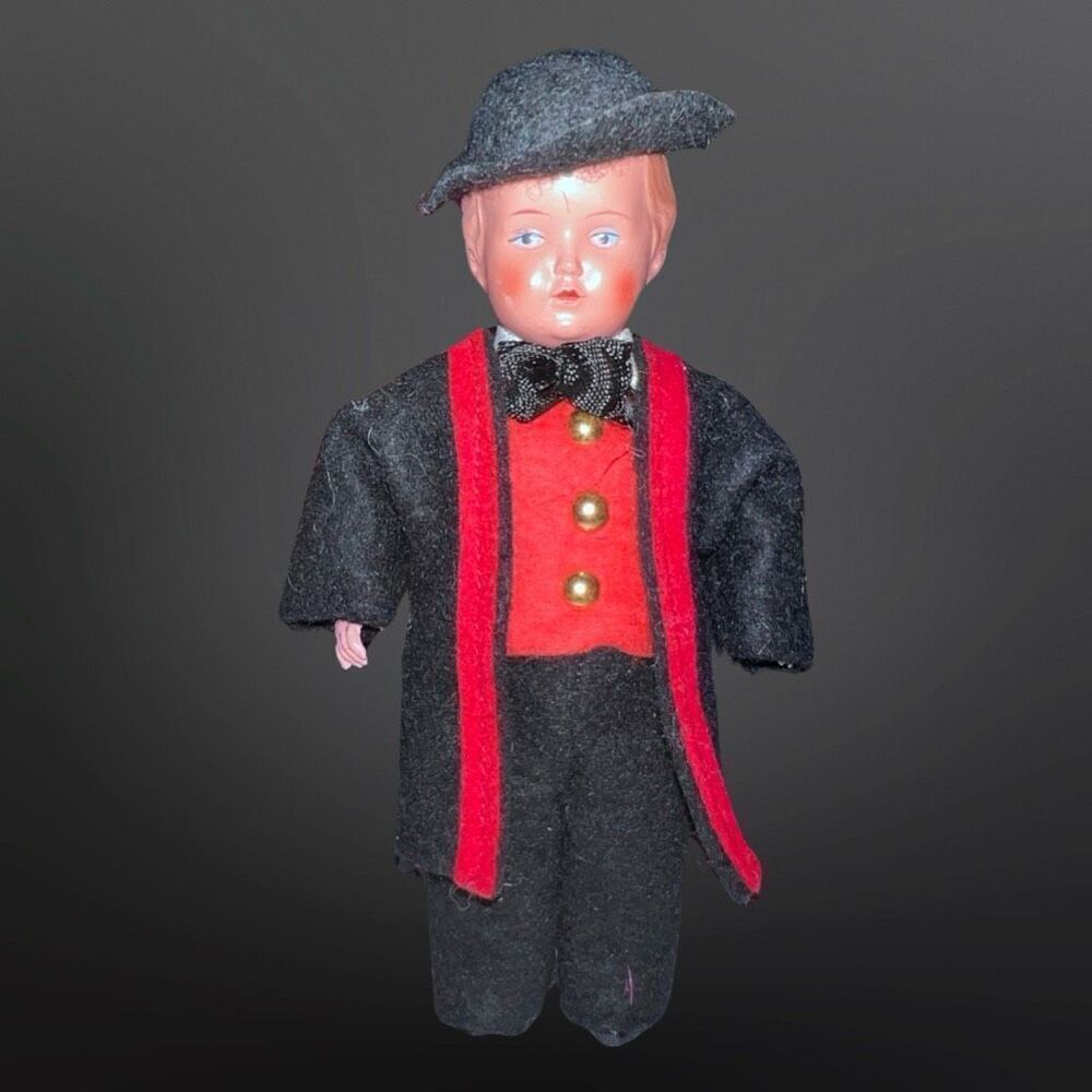Vintage Mid Century Cellioud Boy Doll Felt Clothing Strung Arms and Legs B3